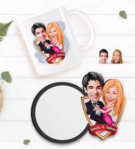 BK Gift Kişiye Özel Sevgililer Karikatürlü Beyaz Kupa ve Ahşap Bardak Altlığı Hediye Seti-13