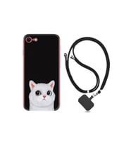 Iphone 6 6s Uyumlu Kılıf Resimli Desenli Silikon Boyun Askılı White Cat 1835