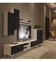 Decoraktiv Eko 6 Mdf Dvd Silver Tv Ünitesi Tv Sehpası - Beyaz Siyah Mermer (Beyaz - Siyah Mermer)
