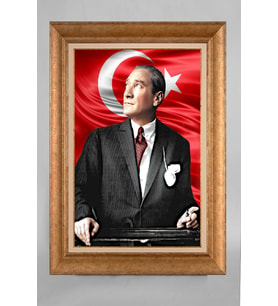 Çerçeveli Paspartulu Atatürk Tablo a220 (Gold)