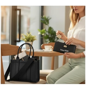 Givenza 🎁 Kişiye Özel Cüzdan & Kolye Hediyeli Şık Kadın Çanta Seti 🎁 (E.Siyah)