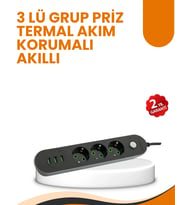 2 Metre Kablolu 3 Usb Portlu Anahtarlı Üçlü Priz