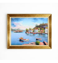 Tablore İstanbul Boğazı Ve Nostaljik Şehir Hatları Vapuru Kanvas Tablo Altın Çerçeveli Manzara Resmi
