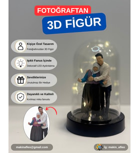 Işıklı Fanus İçinde Kişiye Özel 3D 2 Kişilik Figür (10cm)