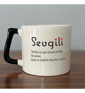 Sevgili Baskılı Siyah Kulplu D Kupa