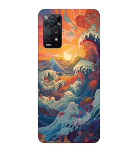 Redmi Note 12 Pro 4G Uyumlu Kanagawa Dalga ve Doğa Tasarımlı Şeffaf Telefon Kılıfı