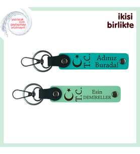 Yeni Mezun Subaya Kutlama Armağanı – Ay Yıldız TC Temalı İsimli Anahtarlık 2'li, Koyu Turkuaz-Yeşil