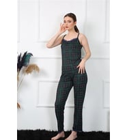 Kadın İp Askılı Yeşil Ekoseli Pijama Takım
