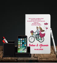 Sevgililer Gününe Özel Beyaz Defter Kalem & Deri Kaplama Kalemlik Hediye Seti 10