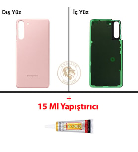 Samsung Galaxy S21 Pembe Renk Arka Kapak + B7000 Yapıştırıcı Arka Cam Batarya Kapağı Pil Kapağı Lazer Kesim Back Cover Galaxy S21 Uyumlu