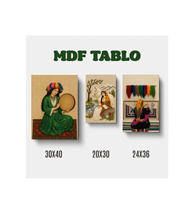Halı Def ve At Kadın Nakış Görselli Tasarımlı Motifli Duvar Dekoratif Mdf Ahşap Retro Poster Tablo