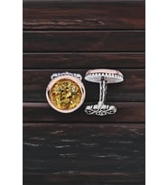 Gümüş Kehribar Taşlı Yuvarlak Kol Düğmesi