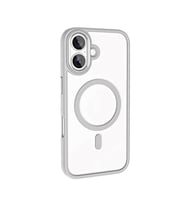 iPhone 16 Kılıf Wireless Şarj Özellikli Krom Magsafe Silikon Kılıf (Gümüş)