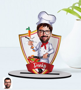 BK Gift Kişiye Özel İsimli Erkek Chef Karikatürlü Ahşap Biblo Model-1