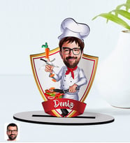 BK Gift Kişiye Özel İsimli Erkek Chef Karikatürlü Ahşap Biblo Model-1