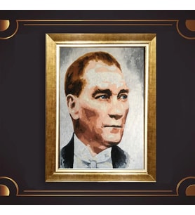 Altın Varaklı Çerçeveli Paspartulu Atatürk Tablo z4840 (Gold)