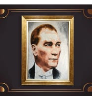 Altın Varaklı Çerçeveli Paspartulu Atatürk Tablo z4840 (Gold)