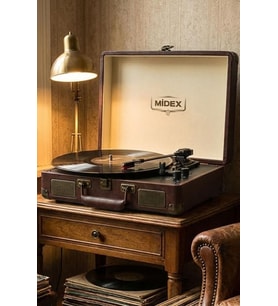 Midex Mtx-101CR Nostaljik Retro Pikap Plak Çalar (Şarjlı Bluetooth Aux Hoparlörlü 3 Devir) İğne Dahil