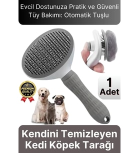 Özel Üretim Gri Kendini Temizleyen Otomatik Tuşlu Evcil Hayvan Pet Tüy Toplayıcı Kedi Köpek Tarağı