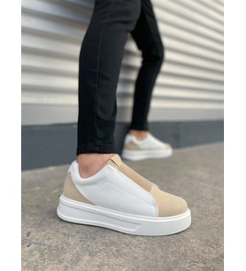 Alba Bağcıksız Süet Cilt Erkek Günlük Sneaker Ayakkabı SCBT Bej/Beyaz