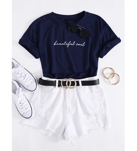 Beautiful Soul Baskılı Tasarım Tshirt (Lacivert)
