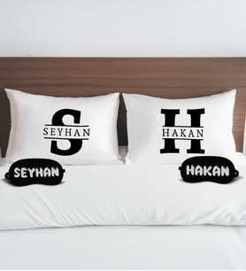 BK Gift Kişiye Özel İsimli Pamuklu Yastık Kılıfı ve Göz Bandı Çift Uyku Seti-5, Tasarım Ev Tekstili, Uyku Bandı, Ev Hediyesi