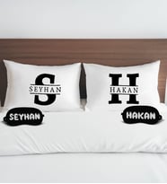 BK Gift Kişiye Özel İsimli Pamuklu Yastık Kılıfı ve Göz Bandı Çift Uyku Seti-5, Tasarım Ev Tekstili, Uyku Bandı, Ev Hediyesi