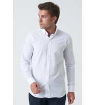 White Stone Bangor G2008 Slim Fit Flam Keten Pamuklu Gömlek Beyaz