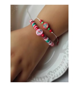 Kardan Adam ve Çiçek Figürlü Fimo Boncuk 2'li Çocuk Bileklik