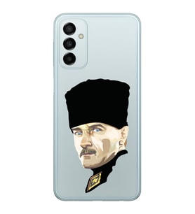 Samsung Galaxy M14 Uyumlu Mustafa Kemal Atatürk Desenli Şeffaf Telefon Kılıfı