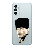 Samsung Galaxy M14 Uyumlu Mustafa Kemal Atatürk Desenli Şeffaf Telefon Kılıfı
