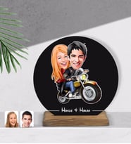 BK Gift Kişiye Özel Sevgililer Karikatürlü Yuvarlak Ahşap Biblo-17