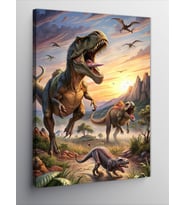 Kanvas Tablo Koşan Dinozorlar