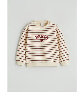 LCW baby Ekru Bisiklet Yaka Nakışlı Kız Bebek Sweatshirt