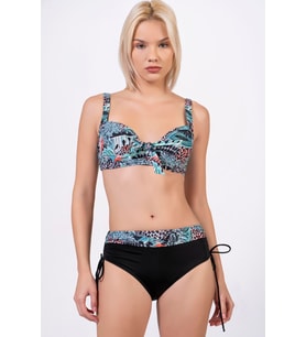 Endeep Kadın Büyük Beden Balenli Destekli Açık Mavi Desenli Bikini Takımı