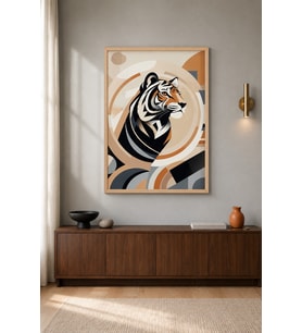 Kaplan Çember Zeminde Art Deco Ahşap Çerçeveli Duvar Tablosu