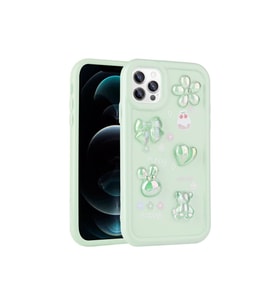 Apple iPhone 13 Pro Uyumlu Kılıf Kabartma Figürlü Parlak Zore Toys Silikon Kapak (Açık Yeşil)