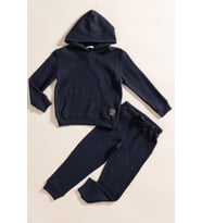2'li Kapişonlu Lacivert Waffle Sweat Jogger Alt Üst Takım
