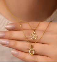 Papatya Silver 925 Ayar Gümüş Altın Kaplama Kristal Kesim Gül ve Güneş Asansörlü Kolye