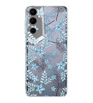 PrintiFy Tecno Pova Neo 2 Uyumlu Kamera Korumalı Floral Mavi Tasarımlı Şeffaf Silikon Kılıf