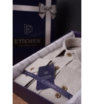 Sütlü Kahve Düz Slimfit Oduncu Hediye Kutulu Erkek Gömlek (Krem)