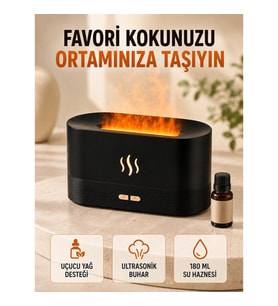 Mey İthalat® Alev Efektli Aroma Difüzörü Uçucu Yağ Destekli USB Hava Nemlendirici