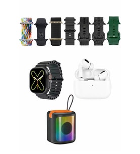 Karler Bass K28 Kombo 7 Adet Kordon Akıllı Saat Airpods Kulaklık Kablosuz Hoparlör Set - Siyah