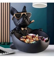 Bulldog Köpek Dekoratif Heykel Biblo  Sunumluk & Anahtarlık Kutusu  Şık Masa Üstü Ev Ofis Dekoru  Hediyelik Obje (Altın-Siyah)