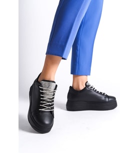 DELLA Bağcıklı Ortopedik Taban Taşlı Kadın Sneaker Spor Ayakkabı  CST - Siyah