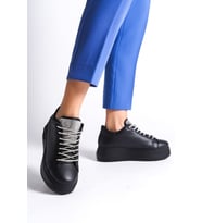 DELLA Bağcıklı Ortopedik Taban Taşlı Kadın Sneaker Spor Ayakkabı  CST - Siyah