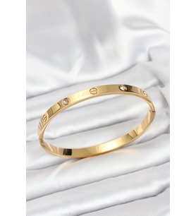316L Çelik Gold Renk Zirkon Taşlı 65 mm Kadın Kelepçe Bileklik 5886 - SSSSSS1831-6357