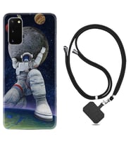 Samsung A02S A03S A10 A12 A13 A21S A22 Kılıf Boyun Askılı Silikon Astronot ve Dünya 1759