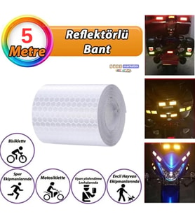 Reflektörlü Reflektif Fosforlu Şerit Bant Petekli Reflekte İkaz Bandı 5 cm x 5 Metre Beyaz