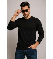 Erkek Bisiklet Yaka Siyah Body %100 Pamuk Uzun Kollu Tişörtt